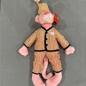Vintage Deadstock Pink Panther Plush Toy in Striped Pajamas